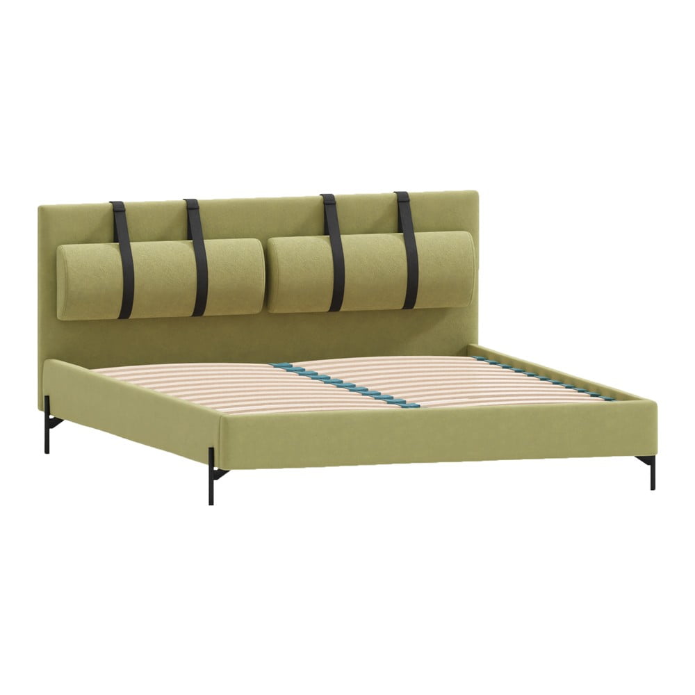 Svetlozelená čalúnená dvojlôžková posteľ s roštom 200x200 cm Tulsa – Ropez