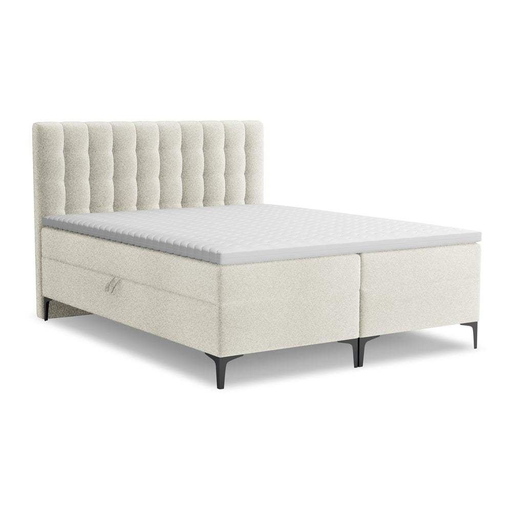 Béžová boxspring posteľ s úložným priestorom 140x200 cm Puhala – Makamii