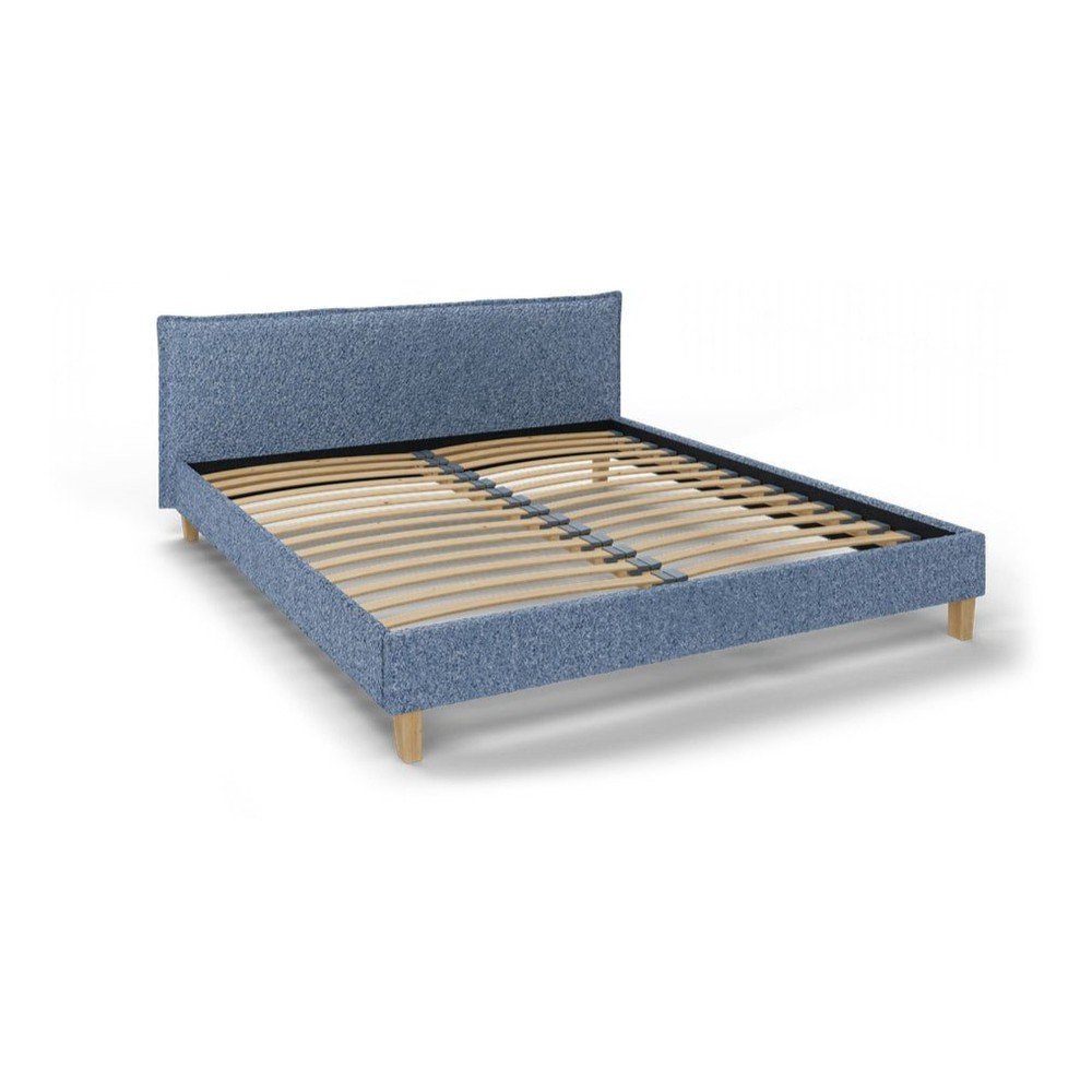 Modrá čalúnená dvojlôžková posteľ s roštom 180x200 cm Tina - Ropez