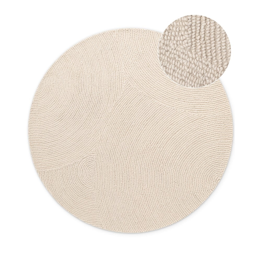 Ručne tkaný vlnený okrúhly koberec vo svetlo prírodnej farbe ø 150 cm Eleni Natural White – Hanse Home