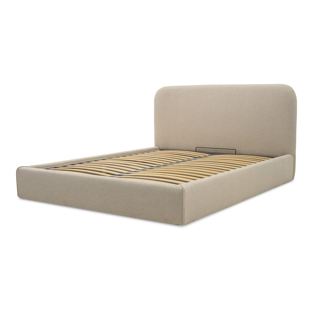 Béžová čalúnená dvojlôžková posteľ s úložným priestorom s roštom 140x190 cm Sea – Scandic