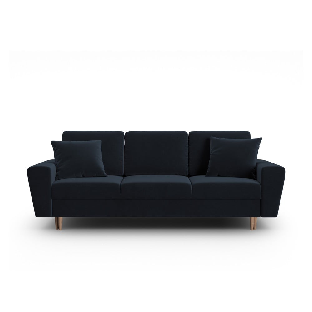 Tmavomodrá zamatová rozkladacia/s úložným priestorom pohovka 235 cm Kyoto – Cosmopolitan Design