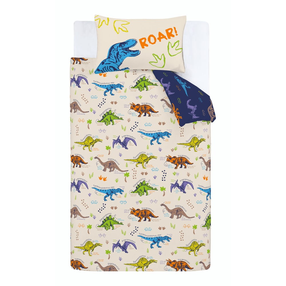 Modré/béžové detské obliečky na jednolôžko 135x200 cm Prehistoric Dinosaurs – Catherine Lansfield