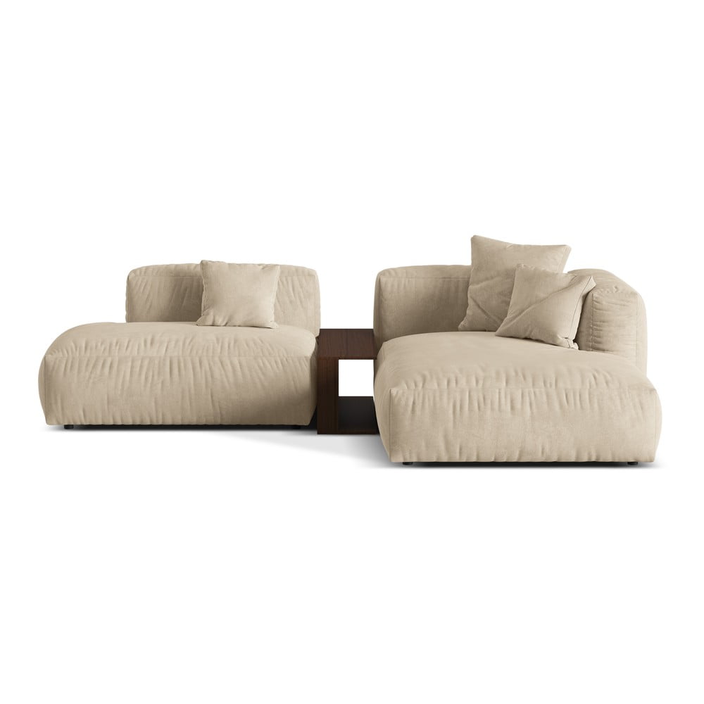 Béžová zamatová modulárna rohová pohovka (pravý roh/s leňoškou) Martina – Micadoni