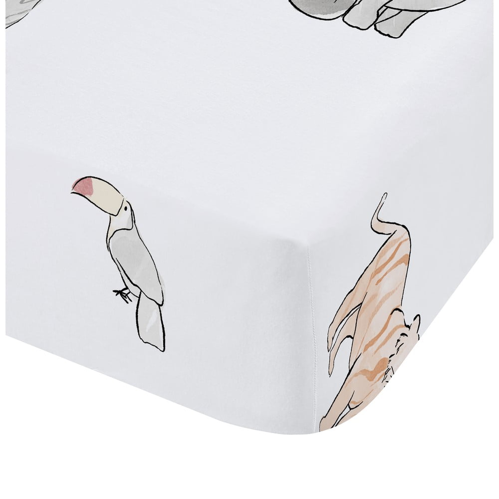 Biela napínacia bavlnená detská plachta do postieľky 70x140 cm Zoo Animals – Bianca