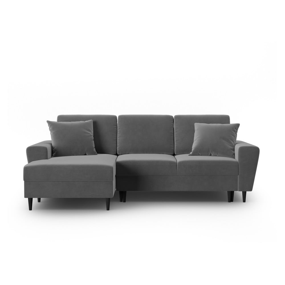 Svetlosivá zamatová rozkladacia/s úložným priestorom rohová pohovka (ľavý roh/s leňoškou) Kyoto – Cosmopolitan Design