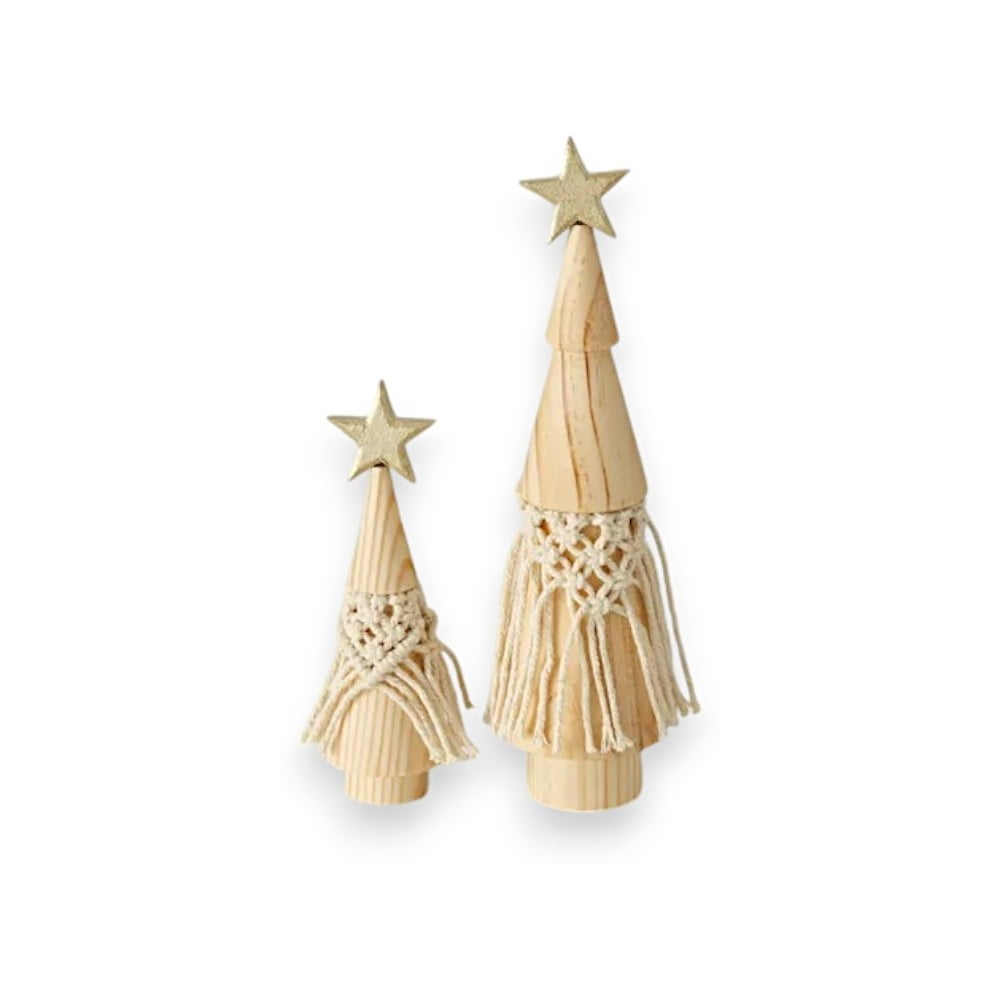Súprava 2 vianočných dekorácií z masívneho borovicového dreva Boltze Bohio