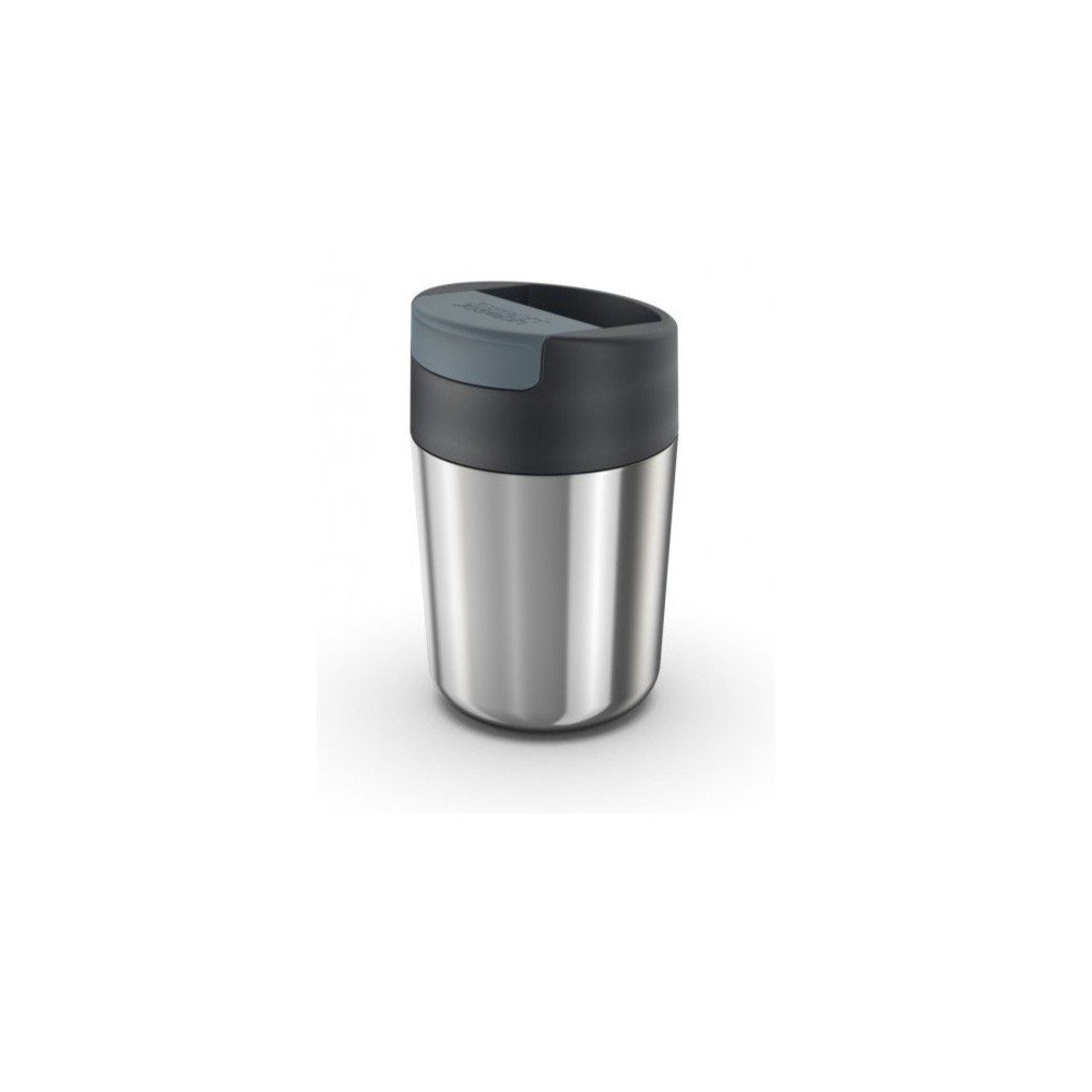 Cestovný hrnček v tmavomodro-lesklo striebornej farbe 340 ml Sipp – Joseph Joseph