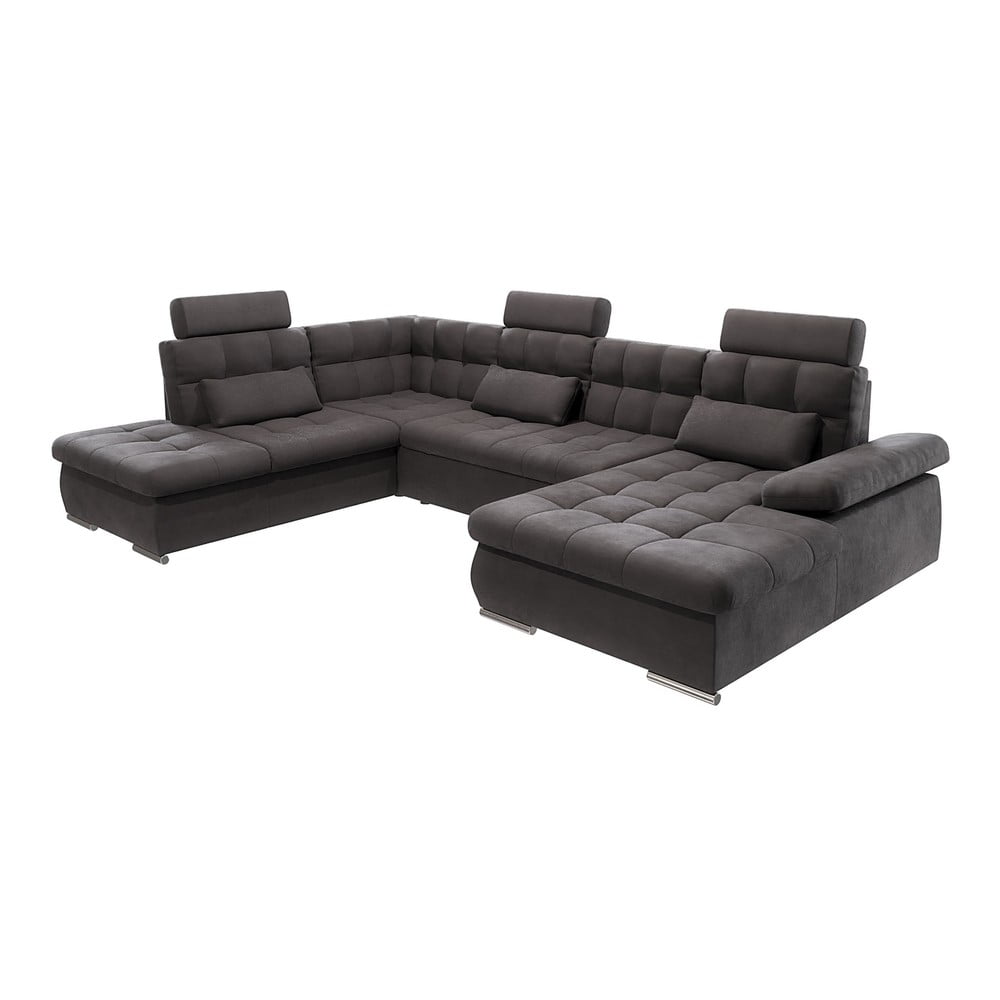 Antracitová rozkladacia/s úložným priestorom rohová pohovka (ľavý roh/do "U") Merkur – Ropez