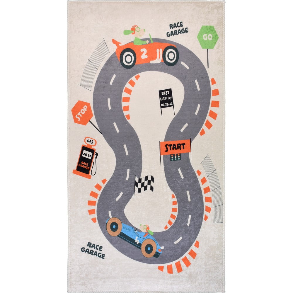 Krémový prateľný detský hrací koberec 80x120 cm Race Garage – Vitaus