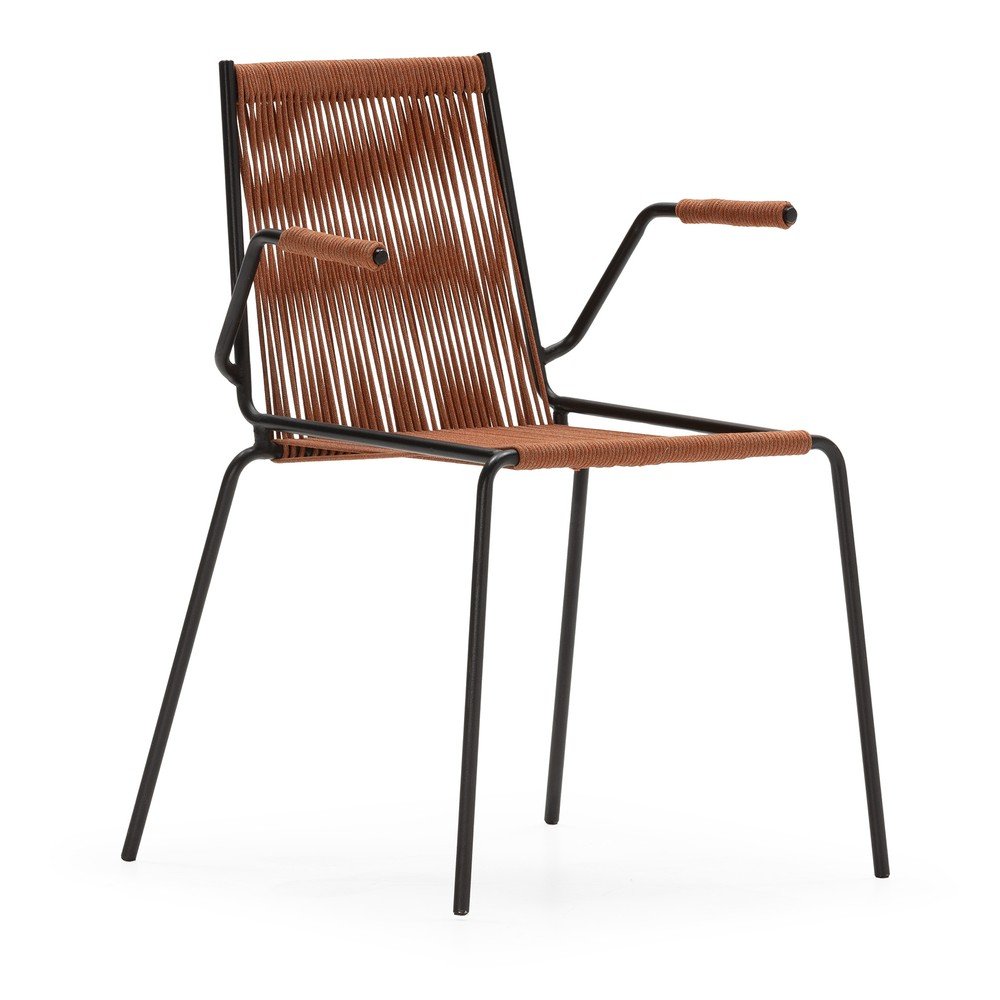 Terakotové kovové jedálenské stoličky v súprave s podrúčkami/stohovateľné 2 ks Emily – Marckeric