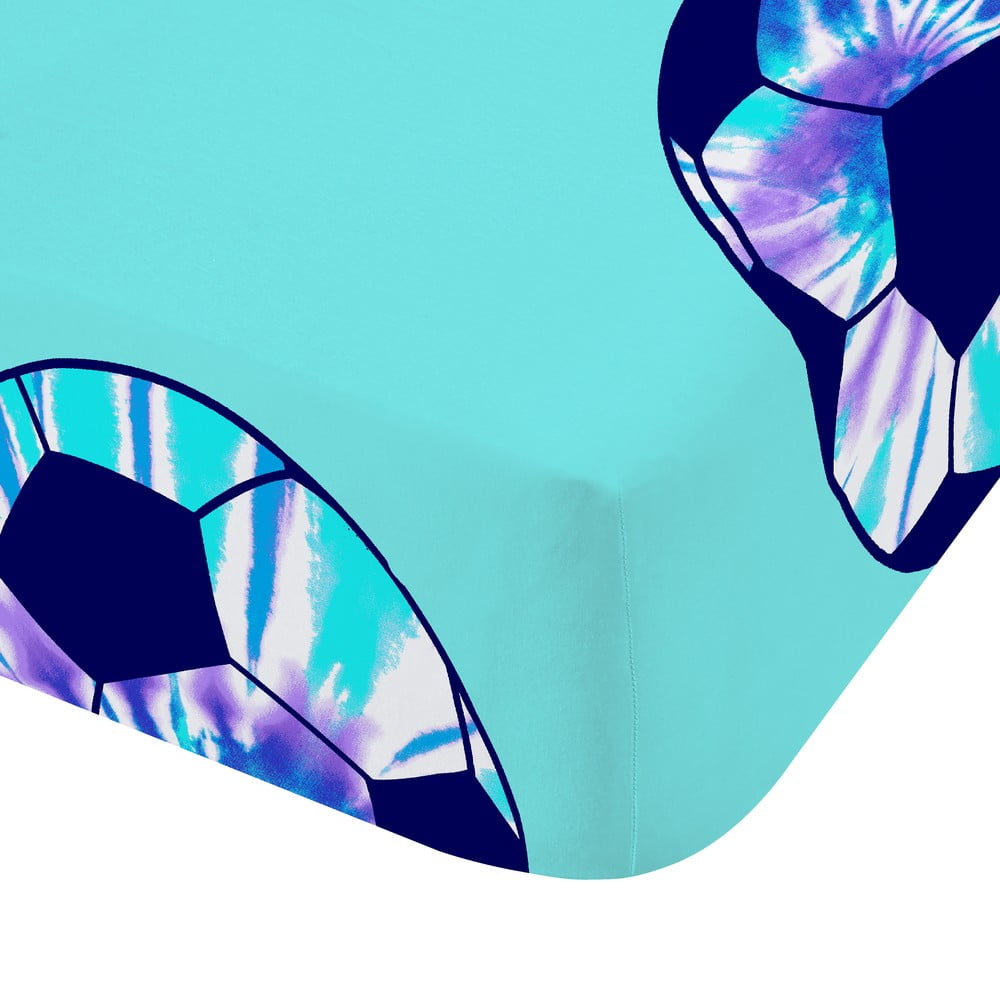 Tyrkysová napínacia detská plachta na dvojlôžko 135x190 cm Tie Dye Football – Catherine Lansfield