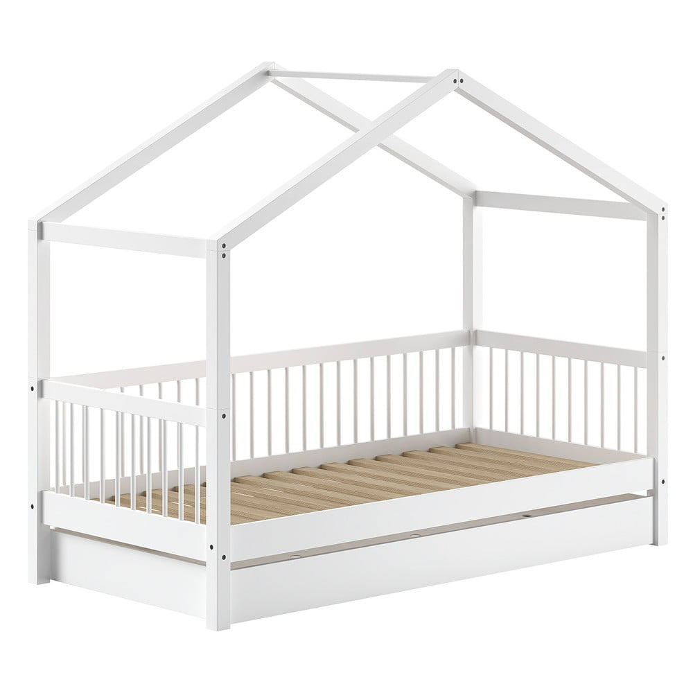 Biela domčeková detská posteľ z bukového dreva s výsuvným lôžkom 90x200 cm Forrest – Vipack