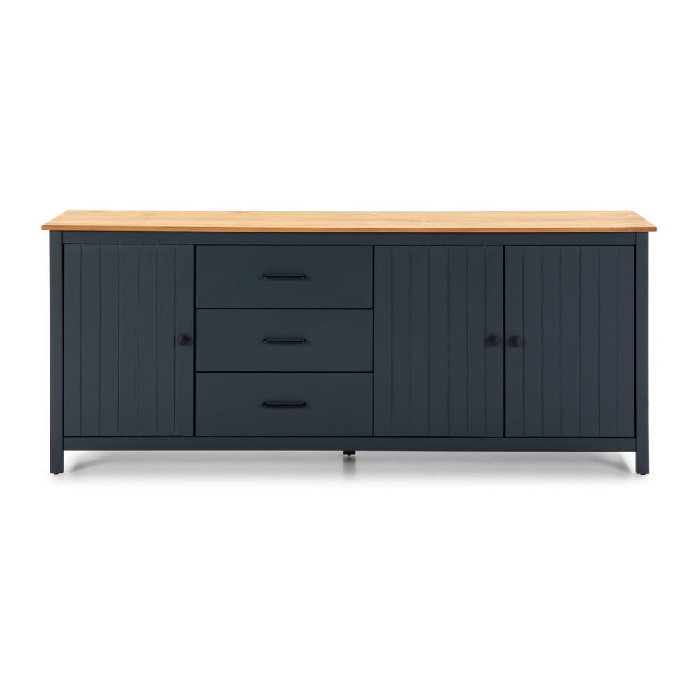 Tmavomodrá nízka komoda z borovicového dreva 190x80 cm Miranda – Marckeric