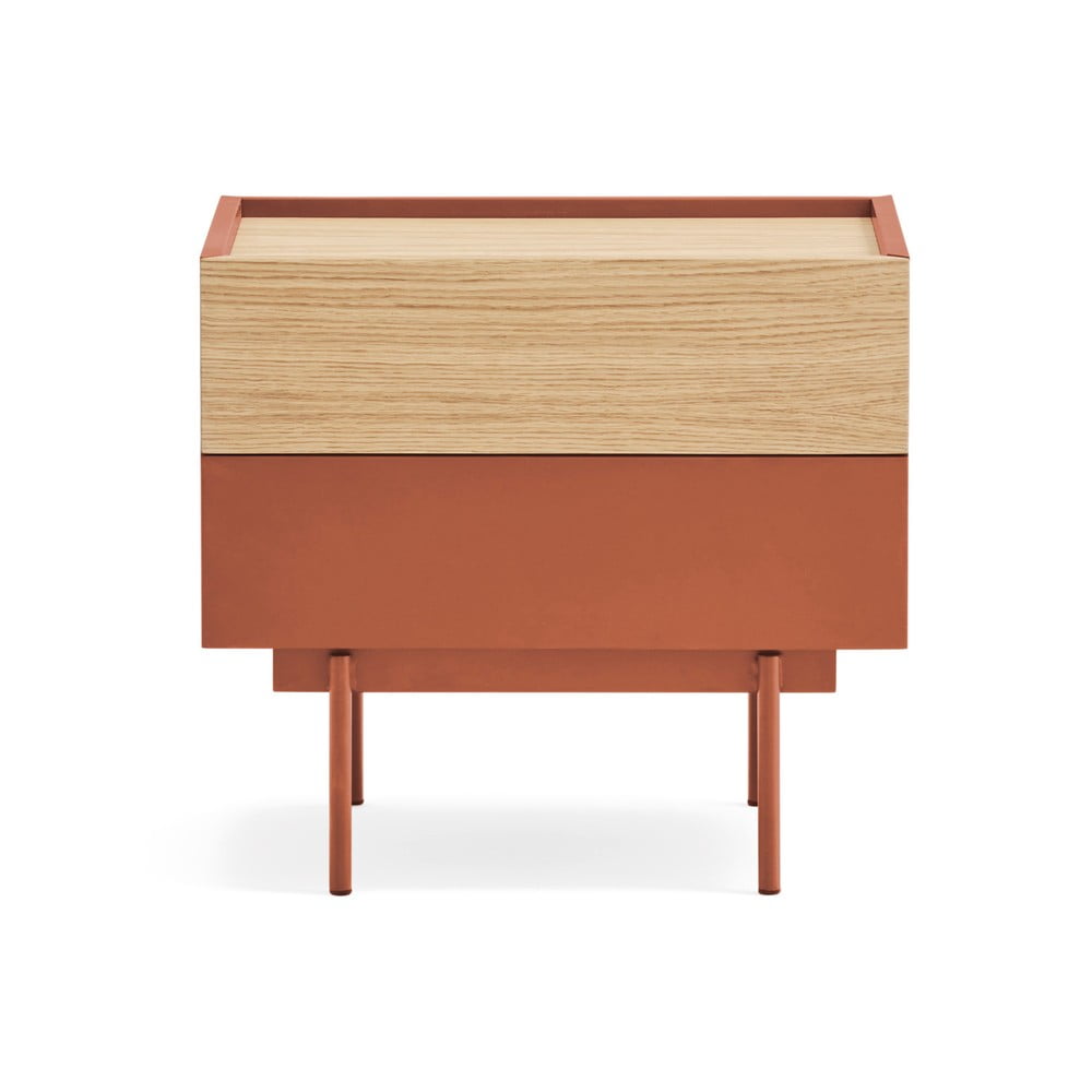 Nočný stolík v dekore duba v tehlovo-prírodnej farbe Otto – Teulat