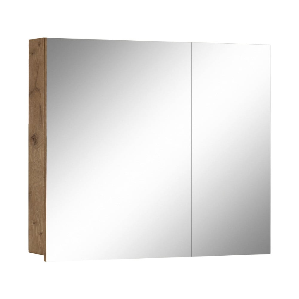 Závesná kúpeľňová skrinka so zrkadlom v dekore duba v prírodnej farbe 80x70 cm Wisla – Støraa