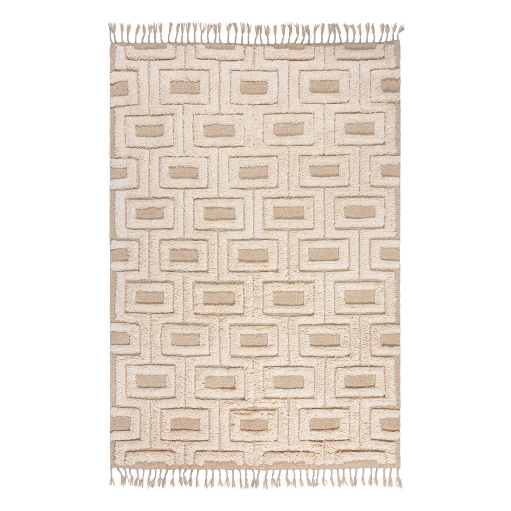 Béžový/krémový ručne tkaný vlnený koberec 160x230 cm Greek Key – Flair Rugs