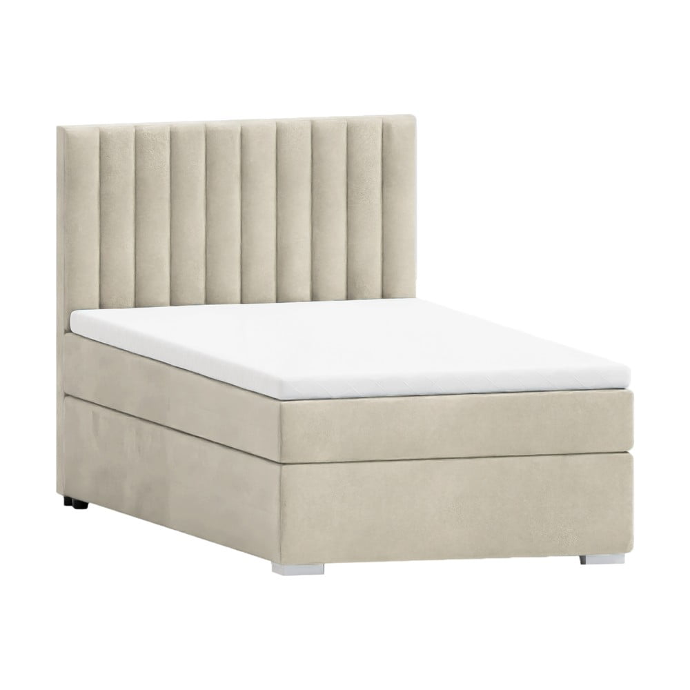 Béžová čalúnená jednolôžková posteľ s úložným priestorom s roštom 90x200 cm Bunny – Ropez