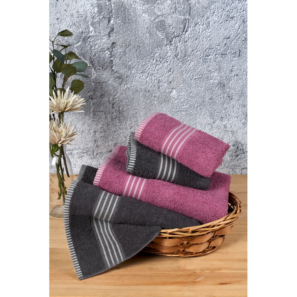 Ružové/antracitové bavlnené uteráky a osušky v súprave 4 ks – Mila Home