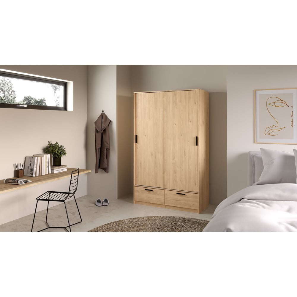 Šatníková skriňa v dekore duba s posuvnými dverami v prírodnej farbe 121x200 cm Line – Tvilum