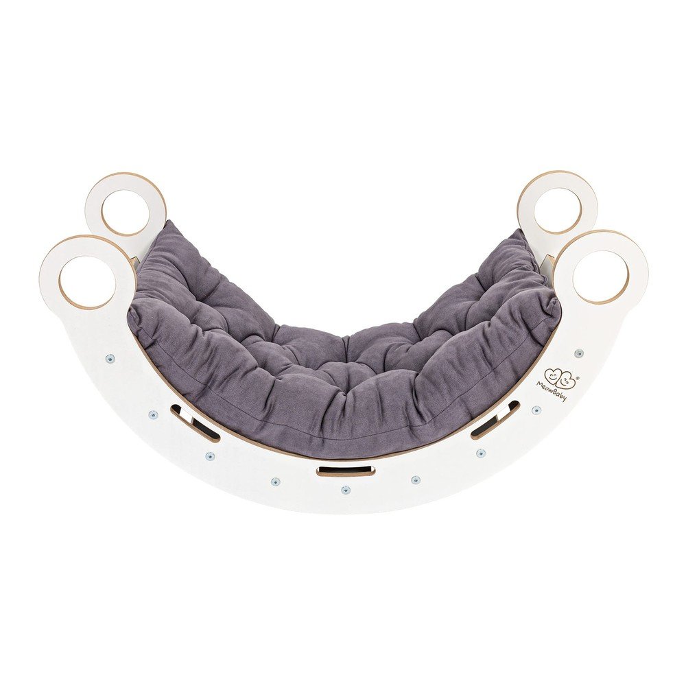 Biela/sivá hojdačka z borovicového dreva 39x75x38 cm Montessori – Meowbaby