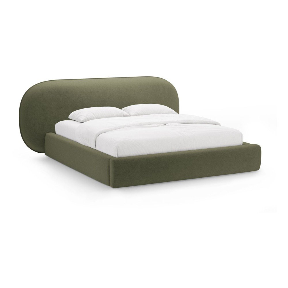 Zelená čalúnená dvojlôžková posteľ s úložným priestorom s roštom 200x200 cm Ovalo – Micadoni
