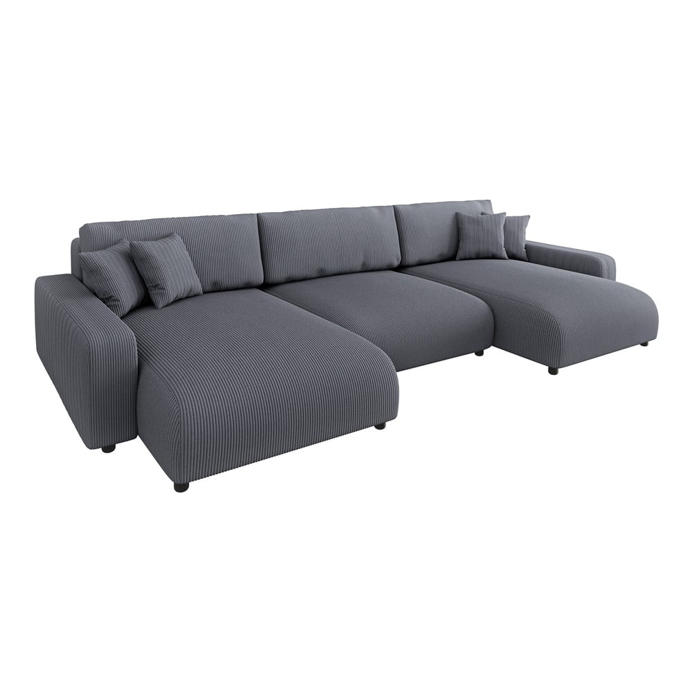 Tmavosivá menčestrová rozkladacia/s úložným priestorom rohová pohovka Sara – Ropez