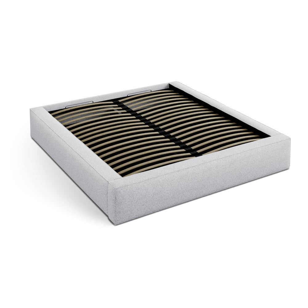 Svetlosivá čalúnená dvojlôžková posteľ s úložným priestorom s roštom 200x200 cm Simon – Micadoni