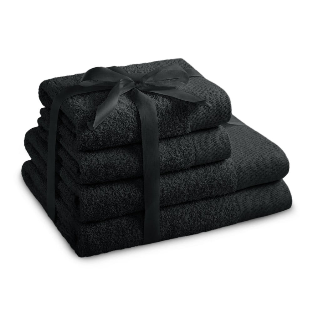 Čierne froté bavlnené uteráky a osušky v súprave 4 ks Amari – Restilo