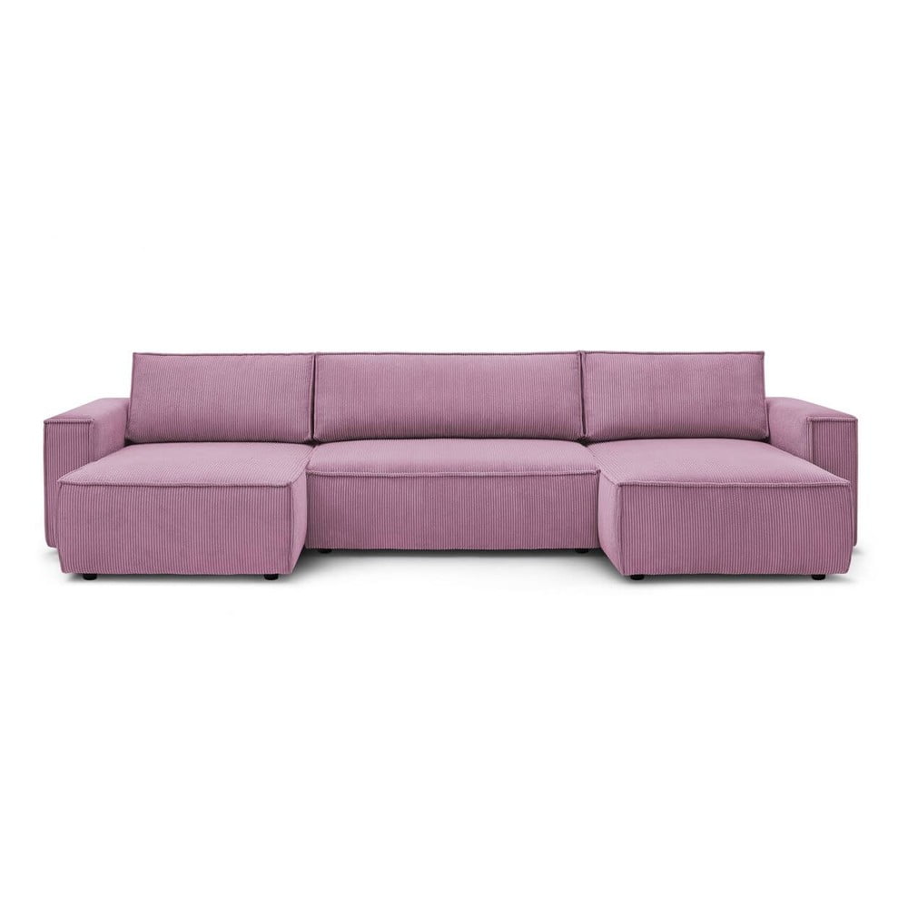 Ružová menčestrová rozkladacia rohová pohovka do "U" Nihad – Bobochic Paris