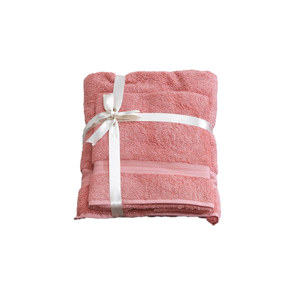 Ružové froté bavlnené uteráky a osušky v súprave 2 ks – Foutastic