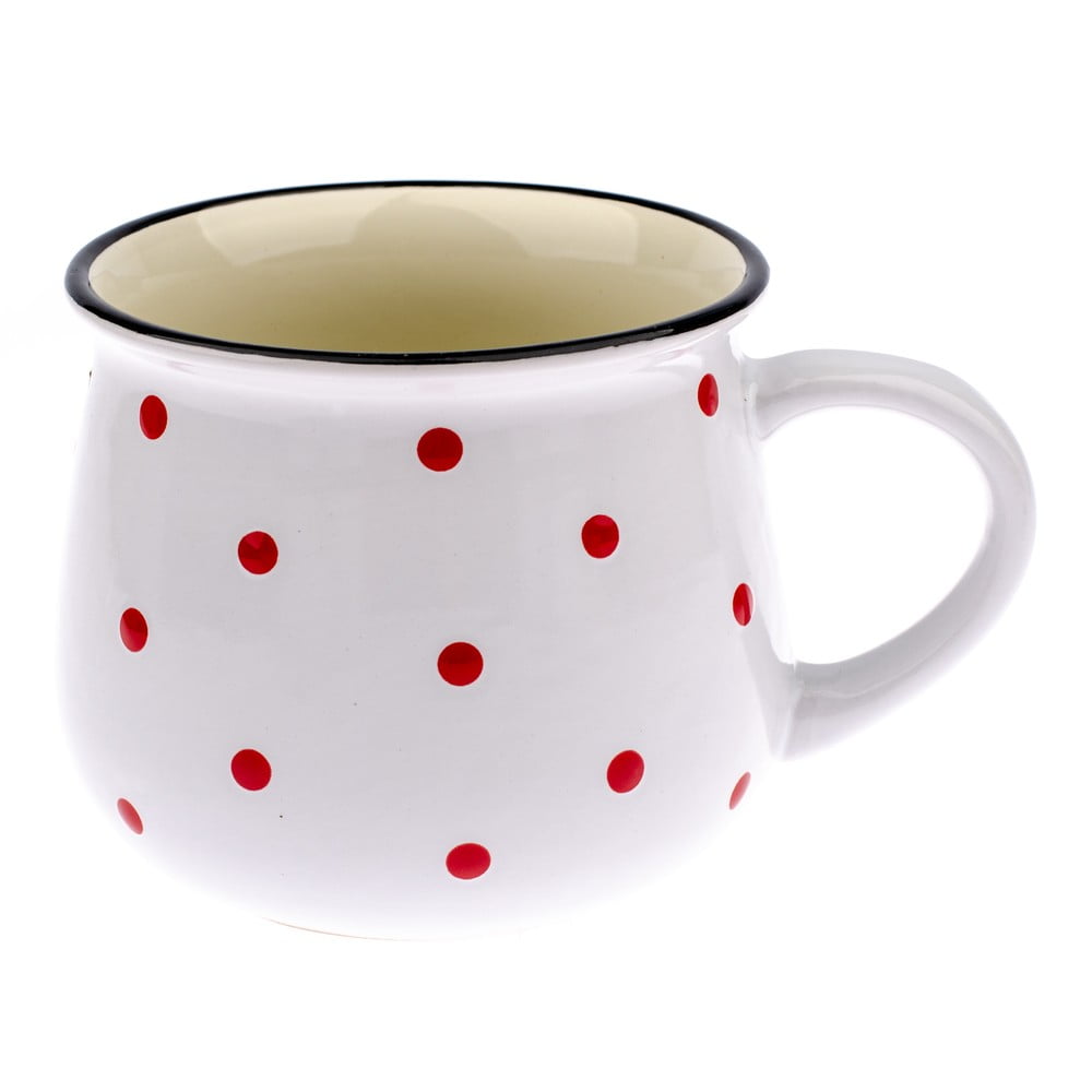 Biely keramický hrnček s červenými bodkami Dakls Happy Time
