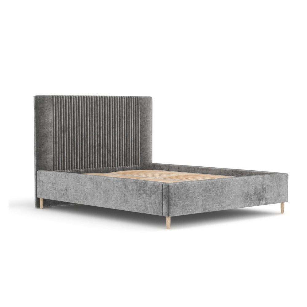 Sivá čalúnená dvojlôžková posteľ s úložným priestorom s roštom 140x200 cm Etero – Maison de Rêve