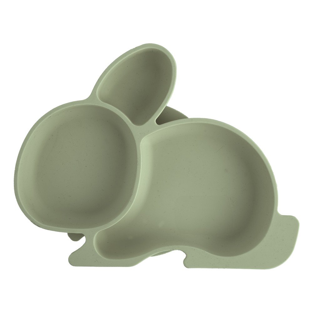 Šalviovozelený silikónový detský tanier 18x23 cm Bunny – Orion