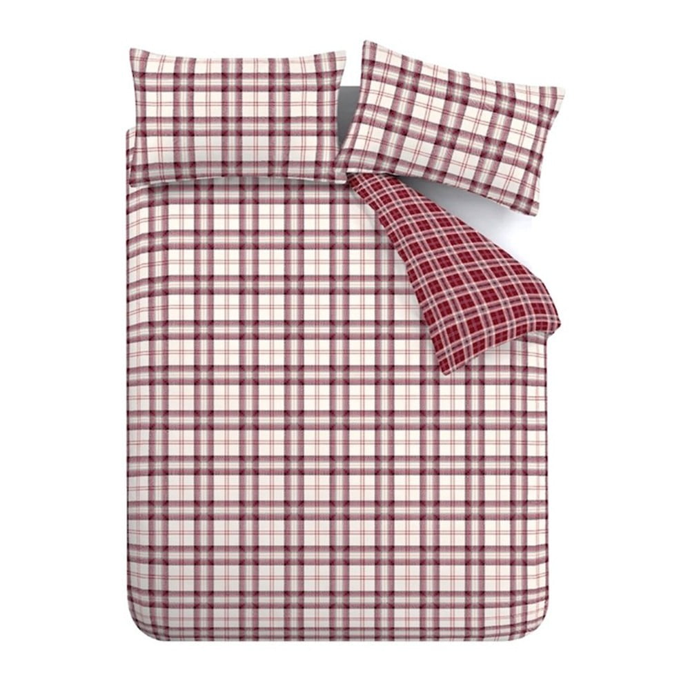 Vínové obliečky na jednolôžko 135x200 cm Kelso Check – Catherine Lansfield