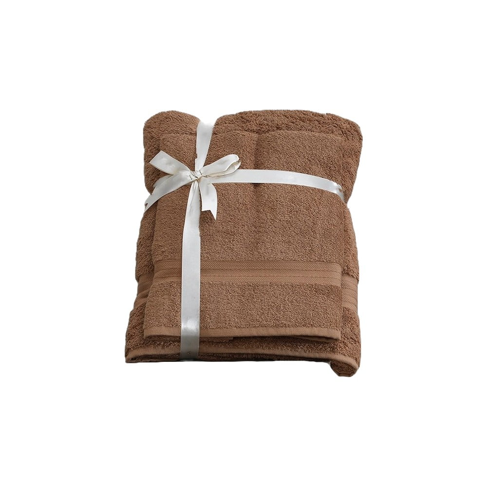 Hnedé froté bavlnené uteráky a osušky v súprave 2 ks – Foutastic