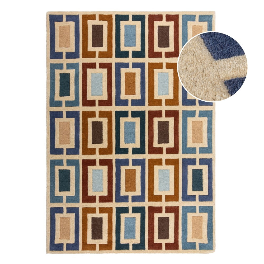 Modro-oranžový ručne tkaný vlnený koberec 80x150 cm Retro Blocks – Flair Rugs