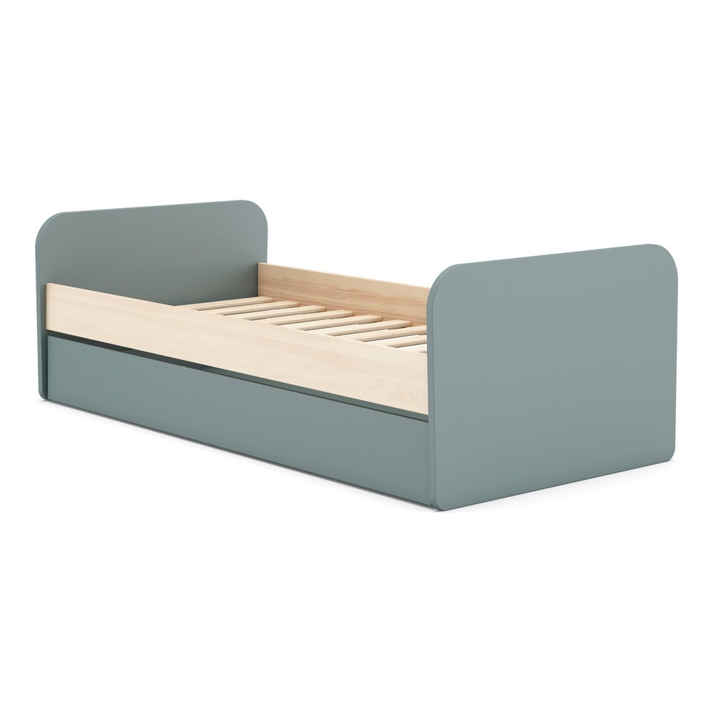 Sivozelená detská posteľ v dekore borovice s výsuvným lôžkom s úložným priestorom s roštom 90x200 cm Esteban – Marckeric