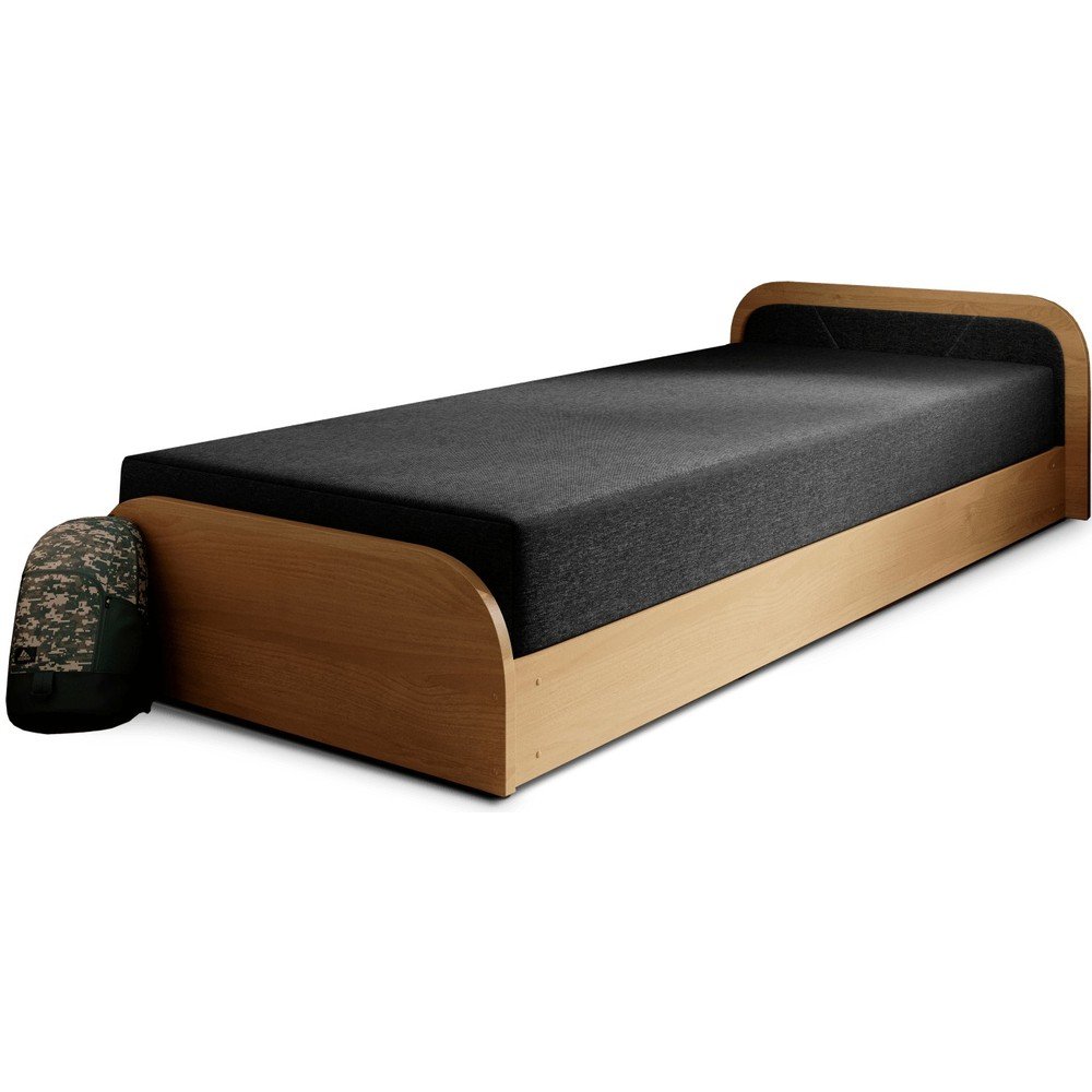 Okrovožltá/tmavosivá čalúnená/z drevotriesky jednolôžková posteľ s úložným priestorom s matracom 80x190 cm Parys – ELTAP