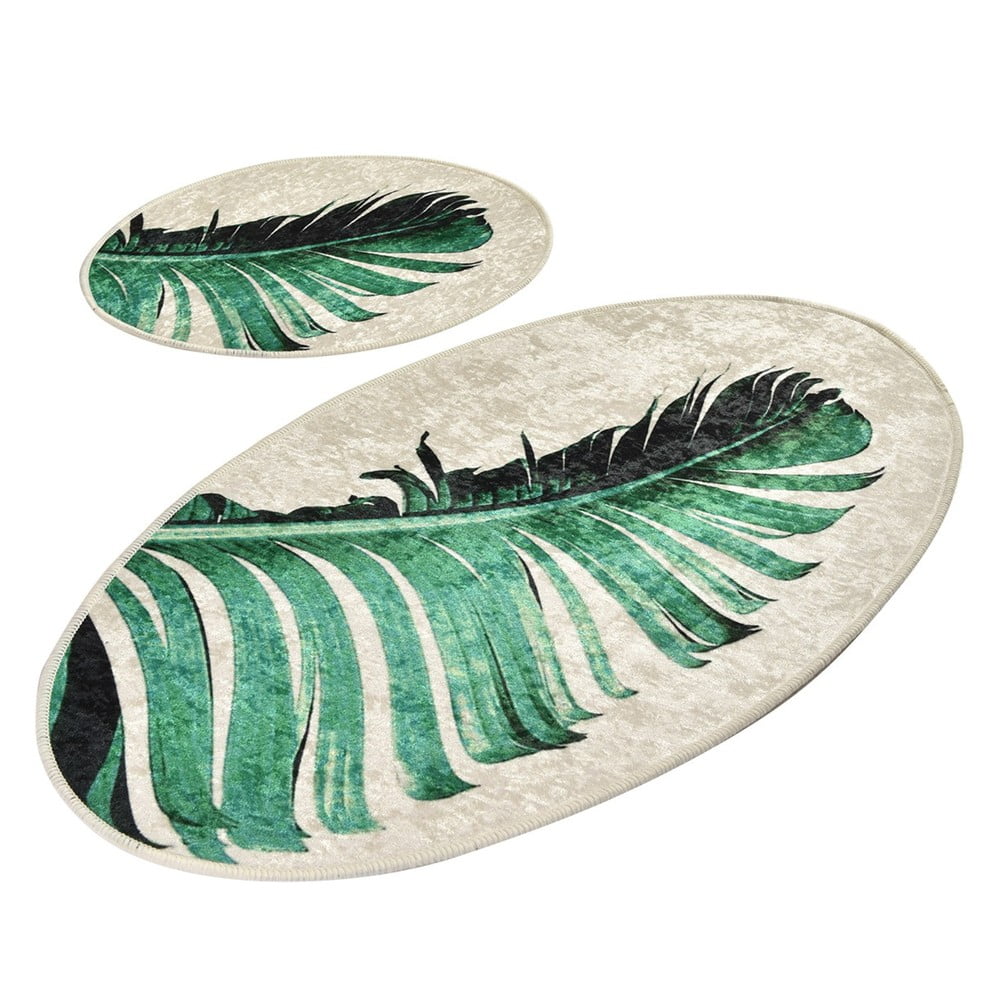 Zeleno-béžové kúpeľňové predložky v súprave 2 ks 60x100 cm Floret – Foutastic