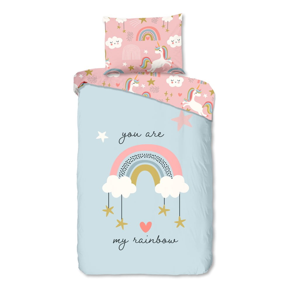 Modré/ružové bavlnené detské obliečky na jednolôžko 140x200 cm Suus – Good Morning