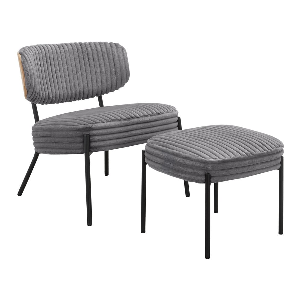 Sivé menčestrové kreslo s podnožkou Jerry – Støraa