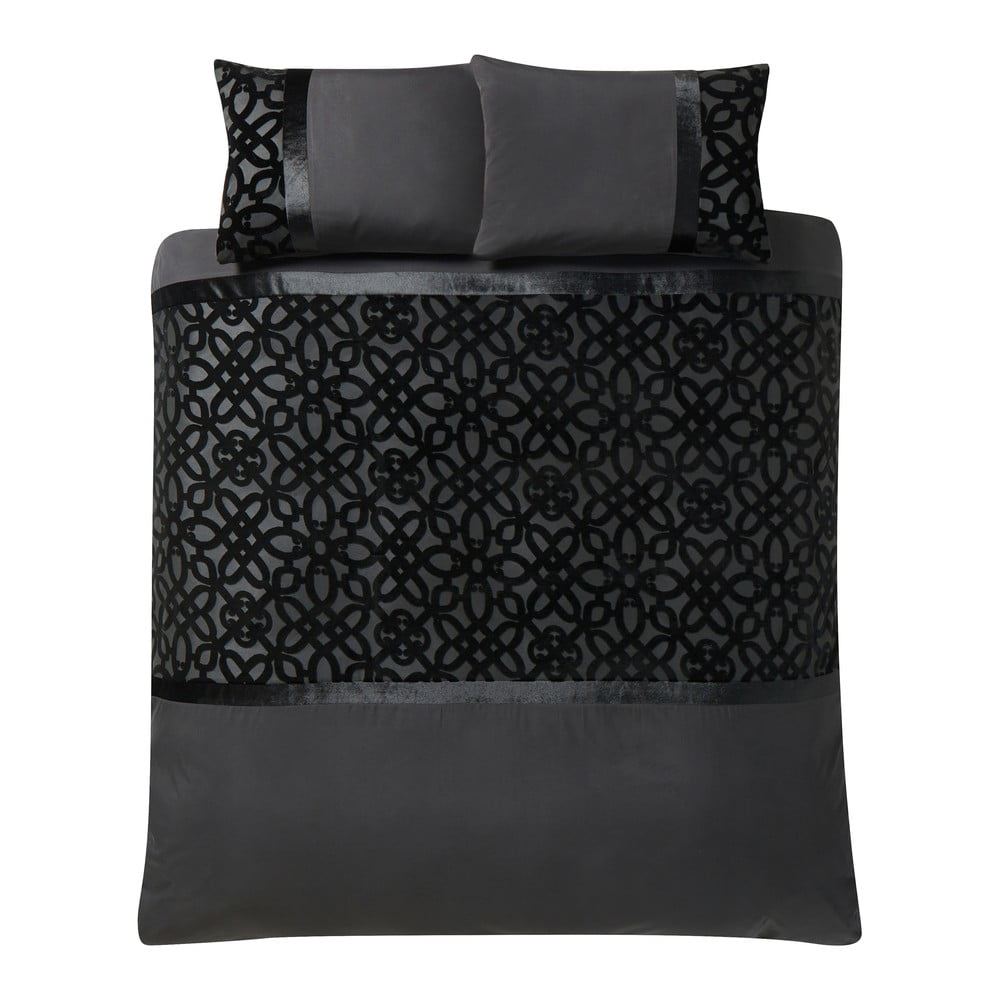 Čierne zamatové obliečky na dvojlôžko/predĺžené 230x220 cm Lattice Cut – Catherine Lansfield