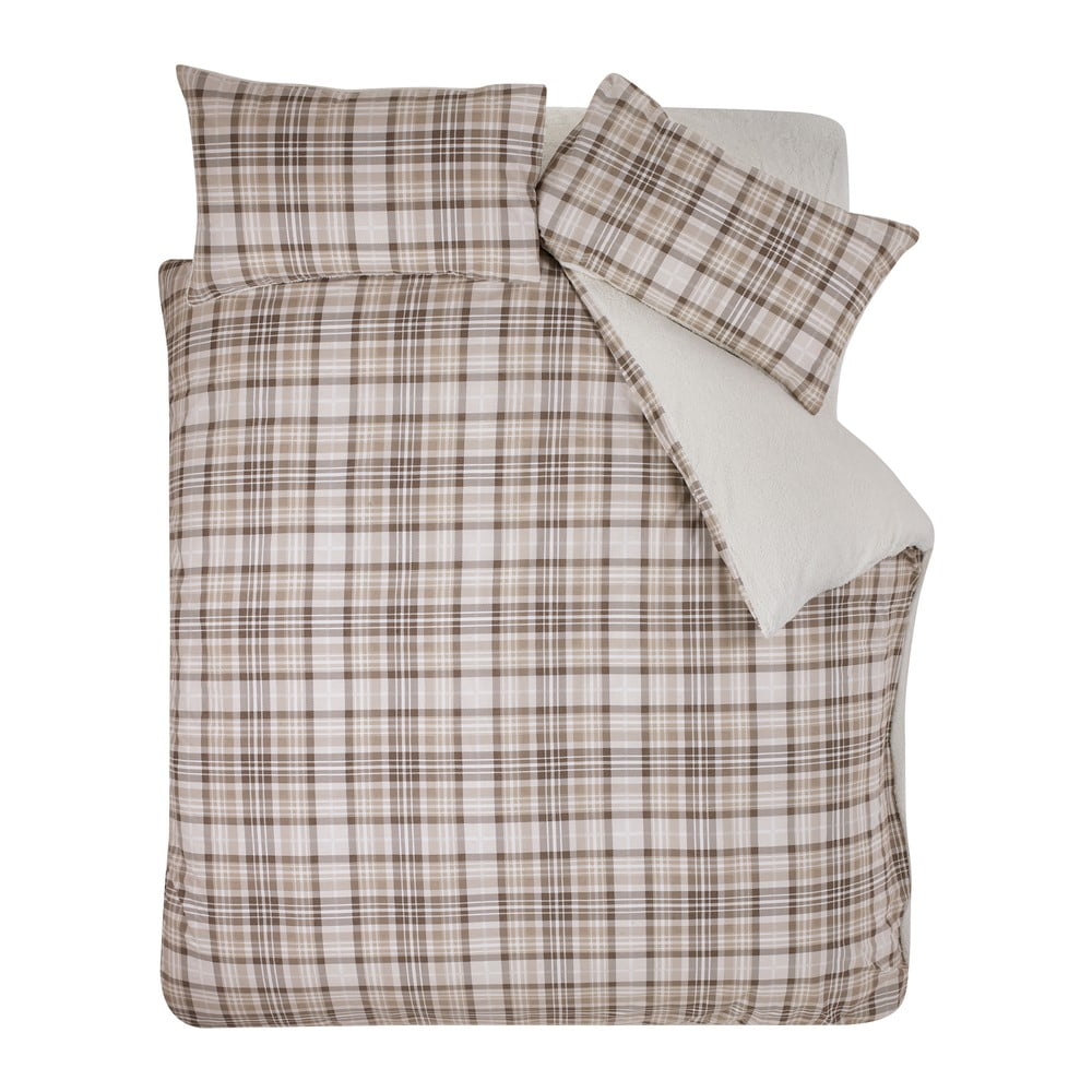 Hnedé obliečky na dvojlôžko s baránkom 200x200 cm Cosy Sherpa Check – Catherine Lansfield