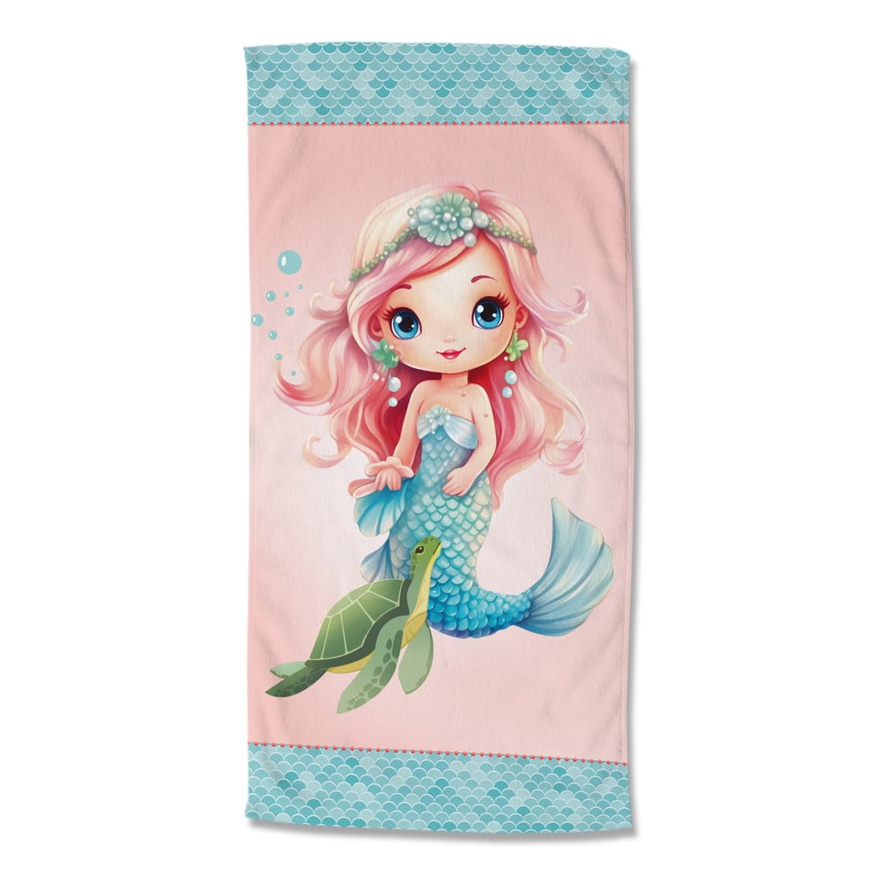 Modrá/ružová detská zamatová plážová osuška 75x150 cm Alisse – Good Morning