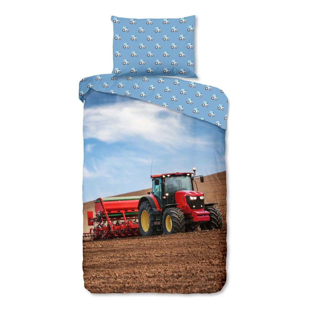 Modré flanelové detské obliečky na jednolôžko 140x200 cm Tractor – Good Morning