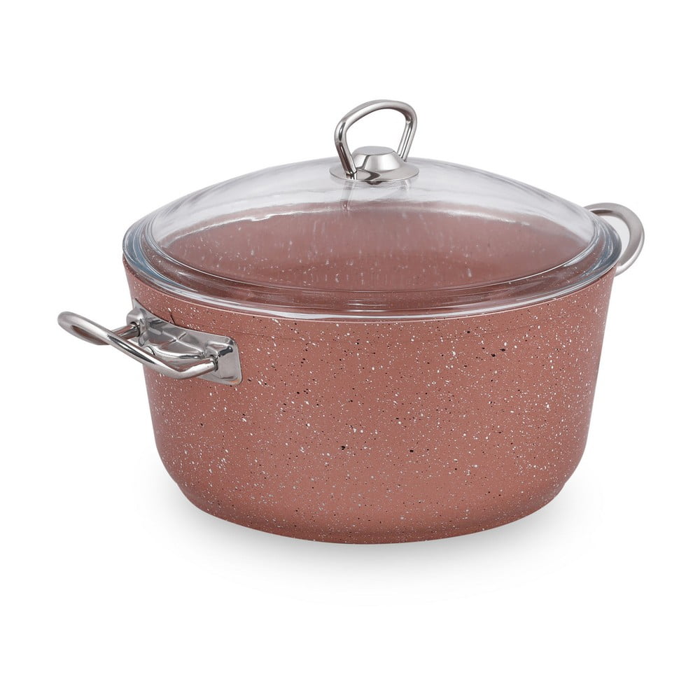 Ružový hliníkový hrniec s pokrievkou Güral Porselen Classic