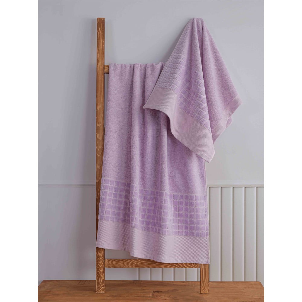 Fialové froté bavlnené uteráky a osušky v súprave 2 ks Square – Mila Home