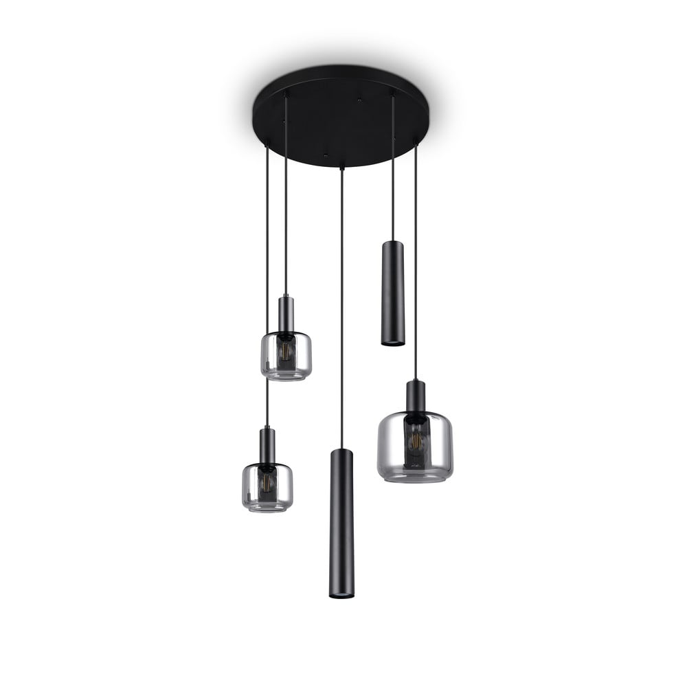 Čierne závesné svietidlo s kovovo-skleneným tienidlom ø 40 cm Mataro – Trio