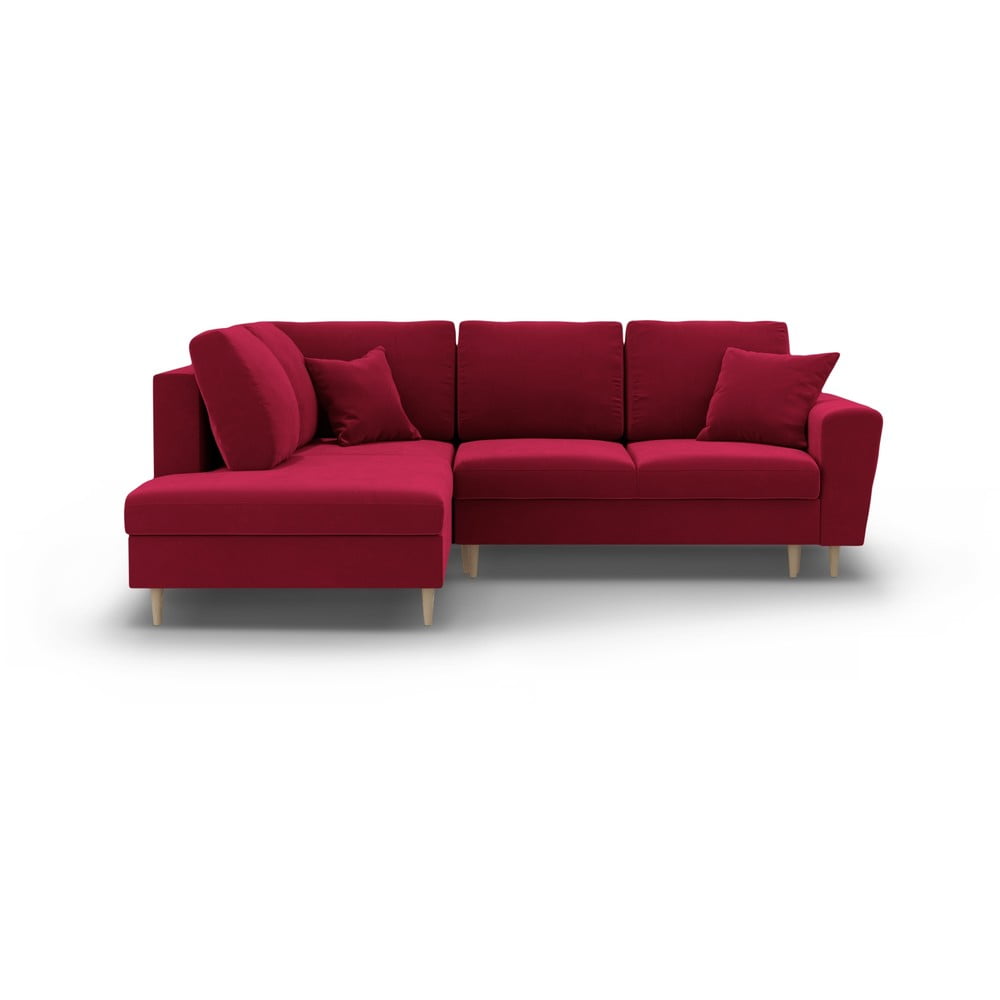 Červená zamatová rozkladacia/s úložným priestorom rohová pohovka (ľavý roh/do L) Kyoto – Cosmopolitan Design